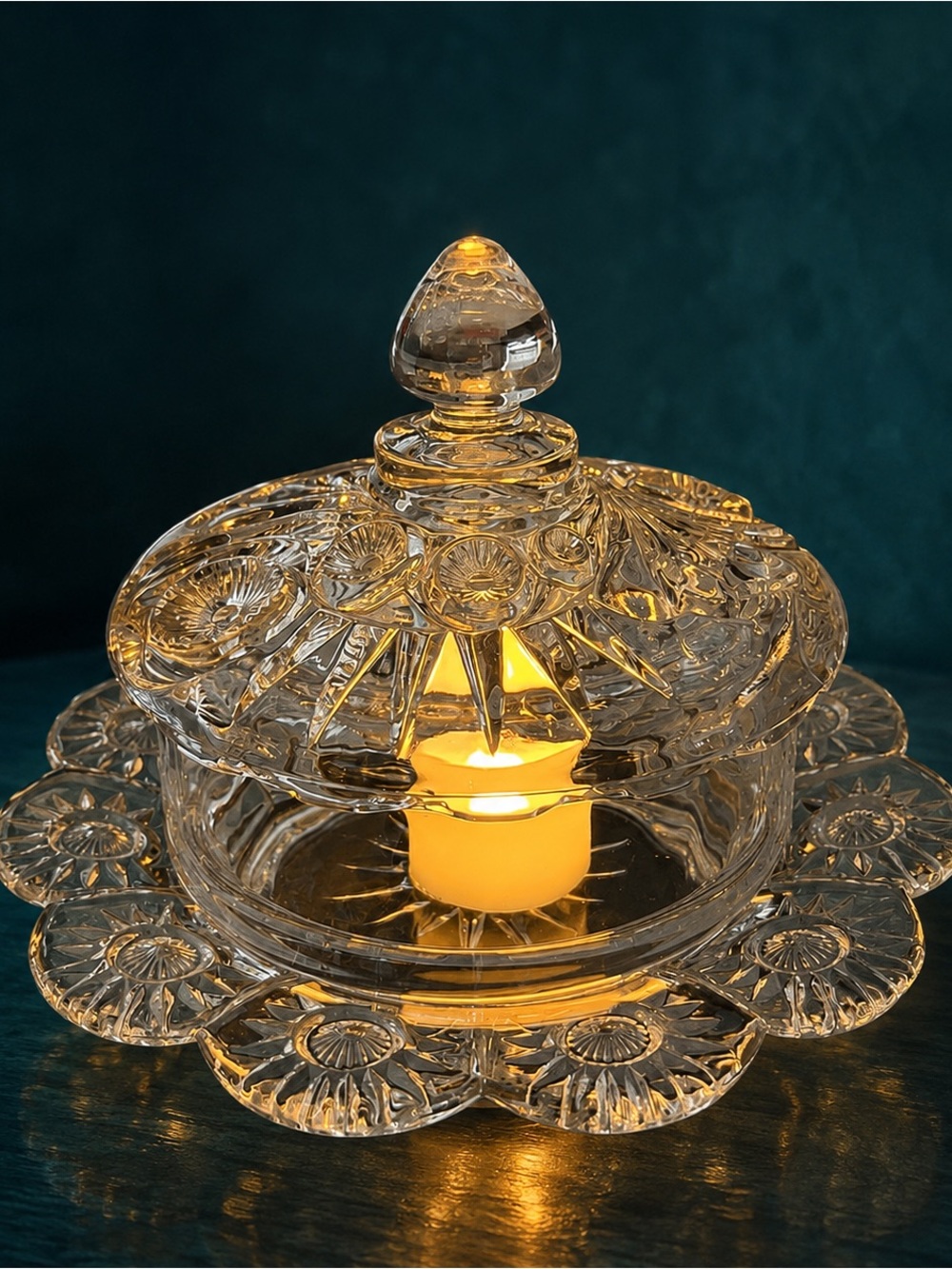 EAPG Pressed Glass Covered Butter Dish Styled as a Fairy Lamp